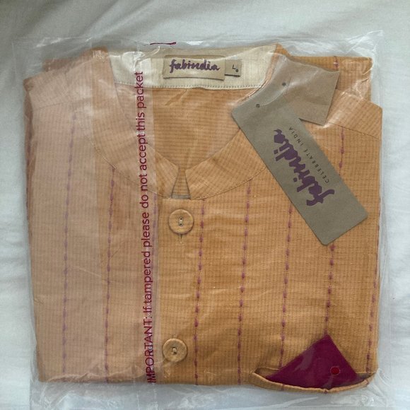 Fabindia Men's Yellow Viscose Blend Geometric Nehru Jacket Size L - Picture 2 of 8